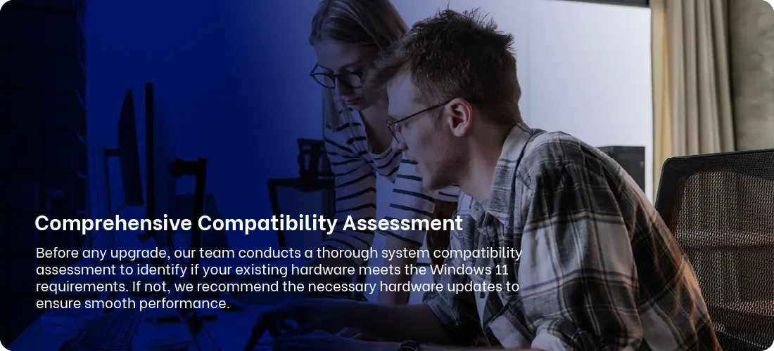 Exigo Tech conducting a system compatibility assessment before Windows 11 migration to ensure hardware meets requirements.