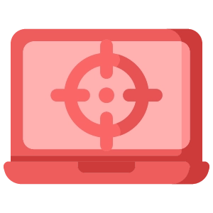 Visual of a laptop with a target reticle, symbolizing the 43% of cyberattacks targeting small to medium-sized businesses.