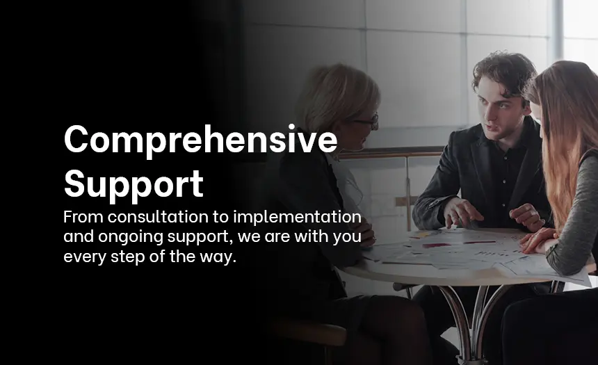 Business consultants discussing AI implementation and ongoing support in a collaborative meeting.