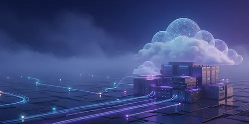 Cloud infrastructure and data center network representing full stack technology environments