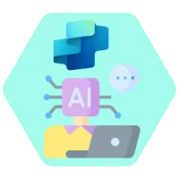 Illustration of AI-powered automation with Copilot Studio, showcasing AI assistants enhancing productivity and business efficiency.