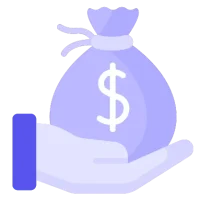 a purple icon that shows a hand carrying a bag of money to represent save money