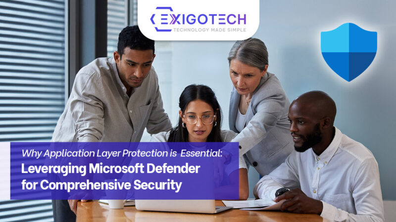 Microsoft Defender securing applications, data, and endpoints against cyber threats - Exigo Tech Blog Feature image