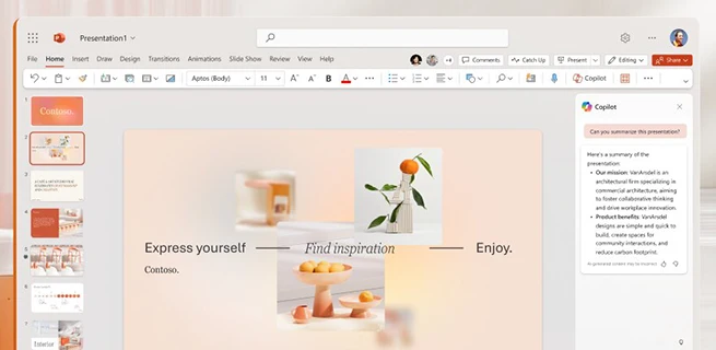 COPILOT FOR MICROSOFT 365 - Core offerings - Copilot in Powerpoint