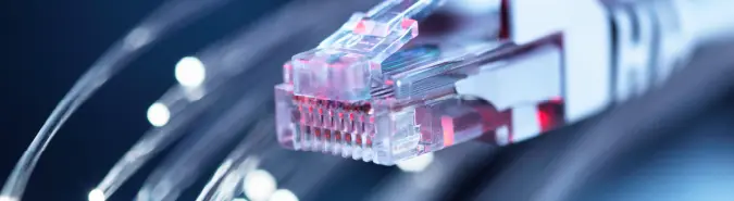 Close-up of a network cable, representing Exigo Tech's Telstra Enterprise Solutions in Australia for strong network speed and reliability through Telstra's globally connected platform