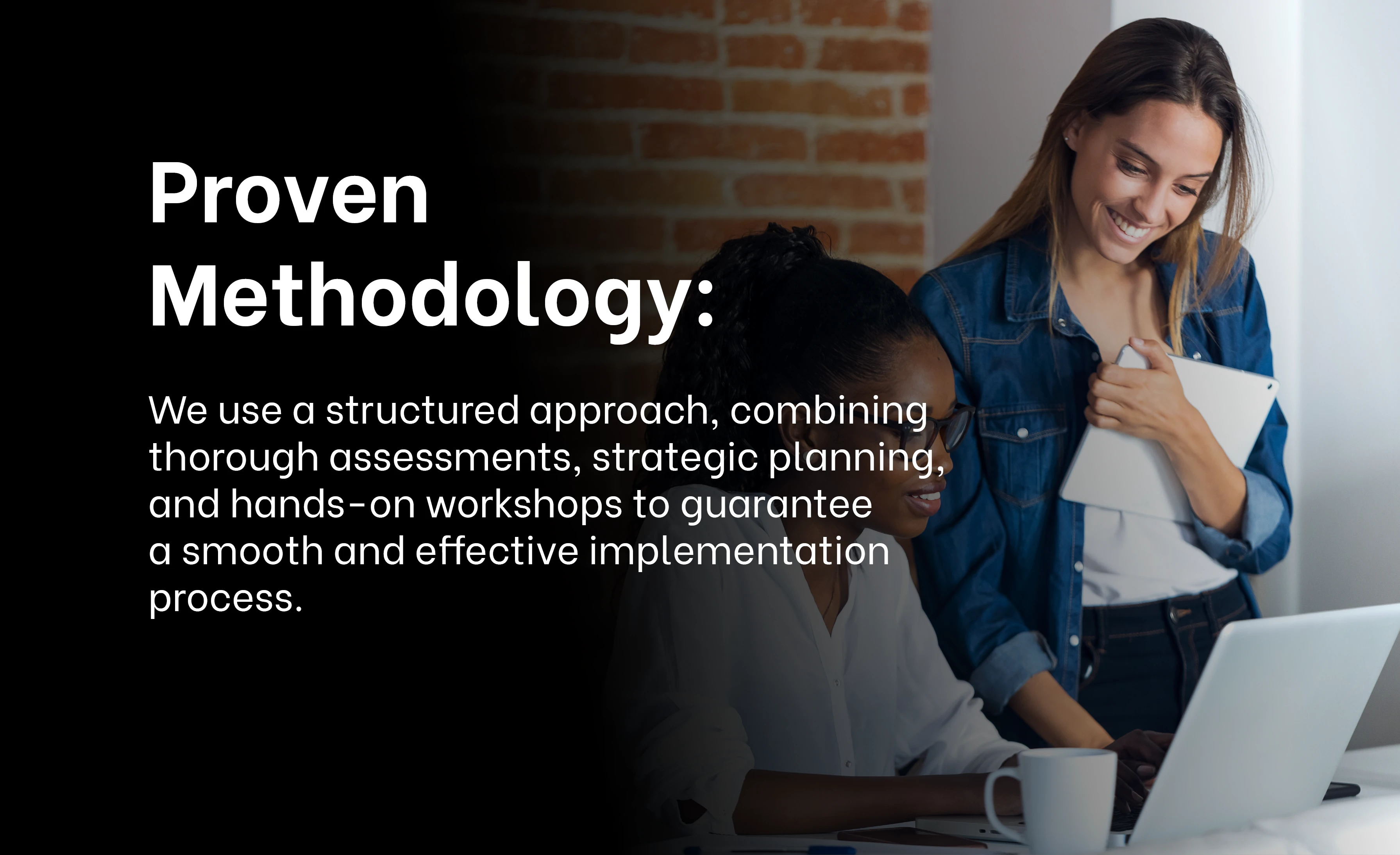 Proven Methodology: Two professionals collaborating on a project, showcasing Exigo Tech's proven methodology for structured implementation of Dynamics 365 solutions.