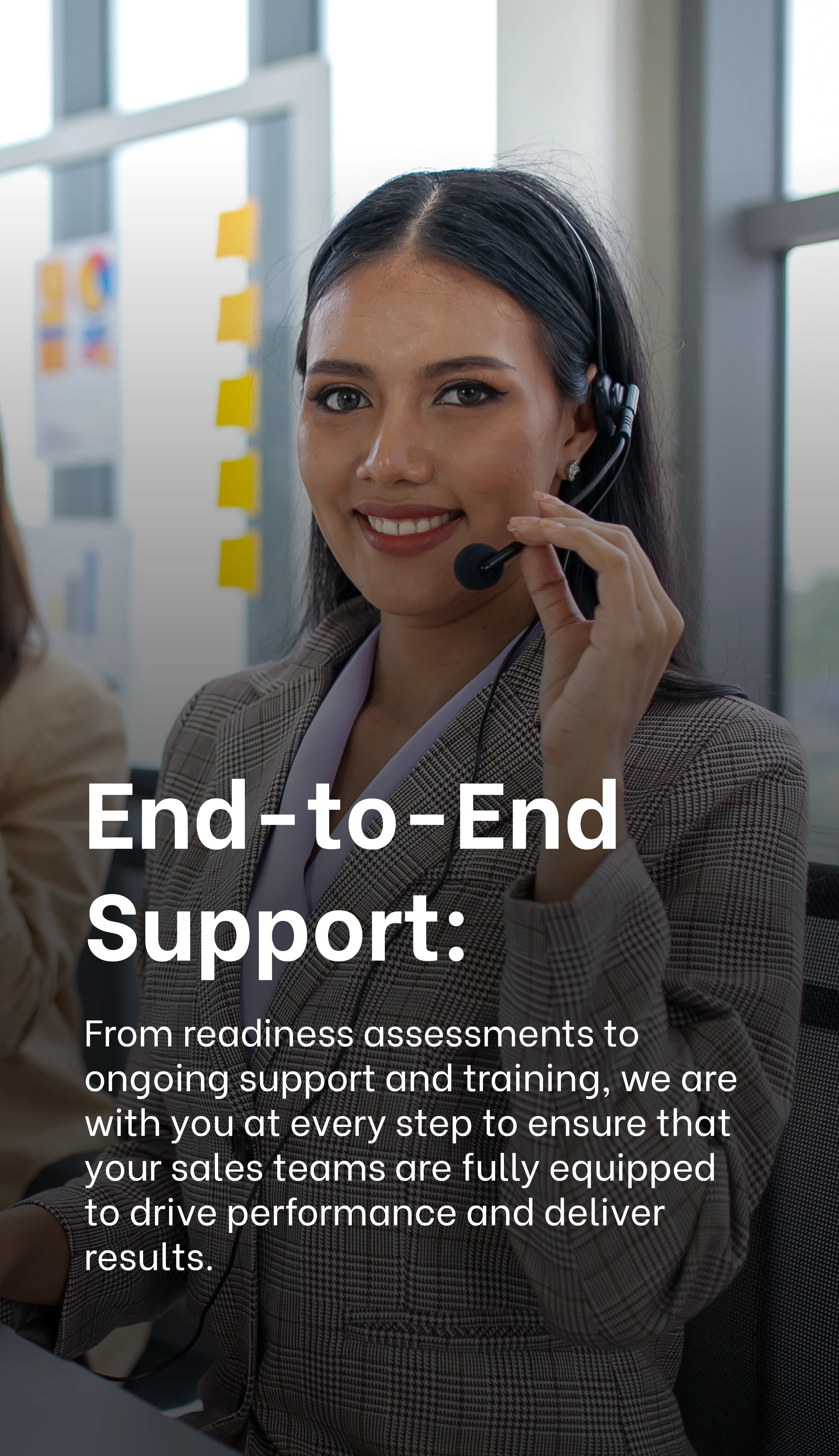 End to End Support: Customer support professionals offering Exigo Tech's end-to-end support for sales teams