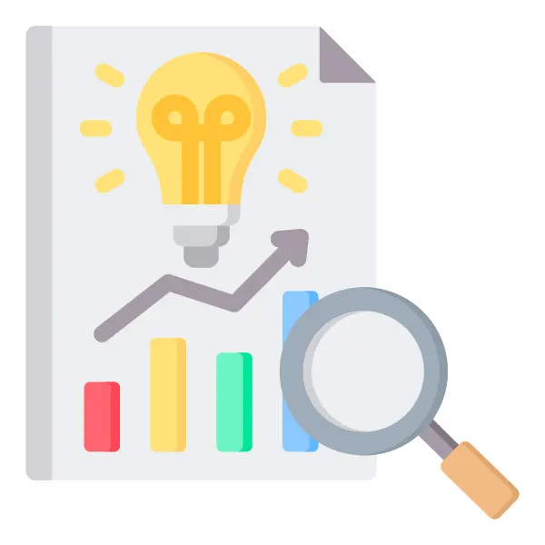 Illustration of graphs and a magnifying glass symbolizing data solutions for empowering Australian enterprises with actionable insights