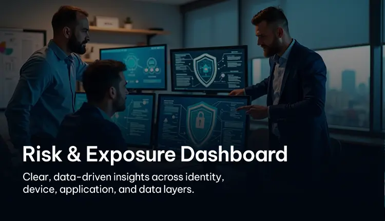 Team members reviewing a cybersecurity dashboard with data-driven insights